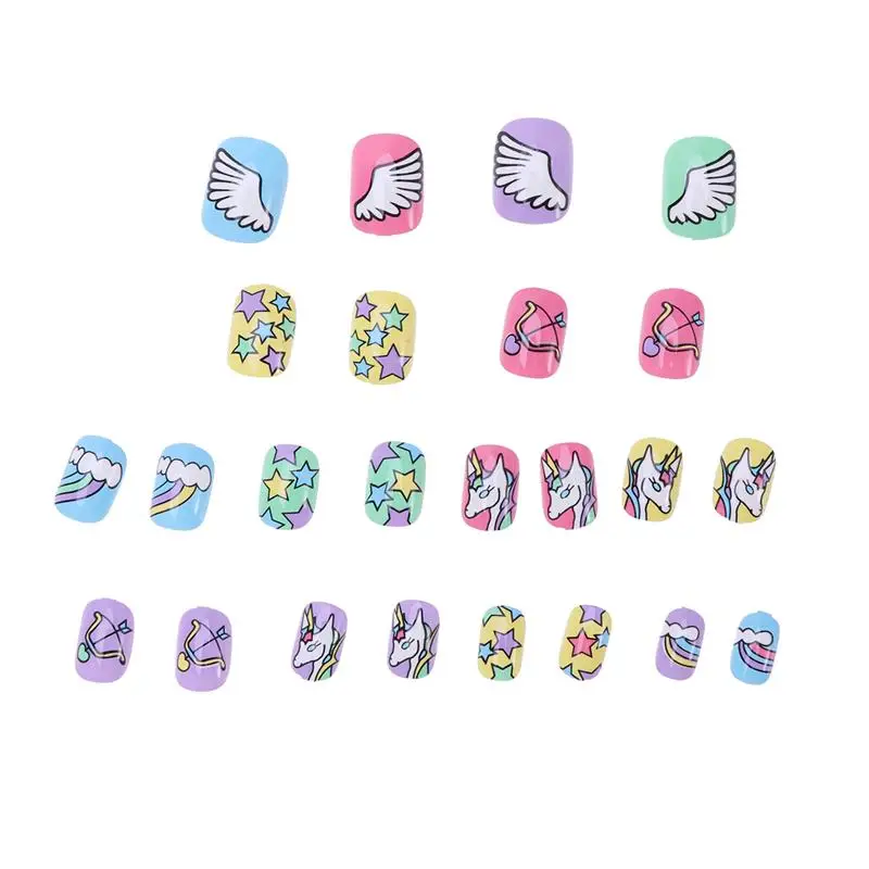 

RUIMIO 24pcs Fake Nail Sticker Piece Unicorn Decor False Nail Set for Woman Girls Lady