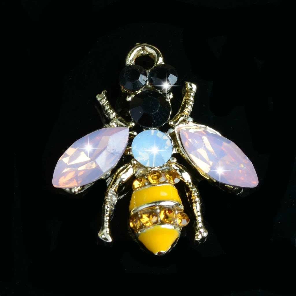 5pcs Mini Enamel Rhinestone Bee Charms Pendants Beads fit Necklace Bracelet Jewelry Making Crafts DIY Kegchain/Phone/Bag Charms