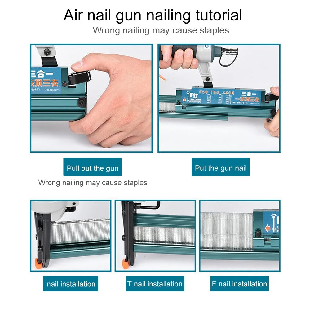 3-в-1 плотник пневматический гвоздепистолет воздуха степлера гвоздезабивной пистолет строительный степлер F10-F50 столярные украшения деревообрабатывающий инструмент