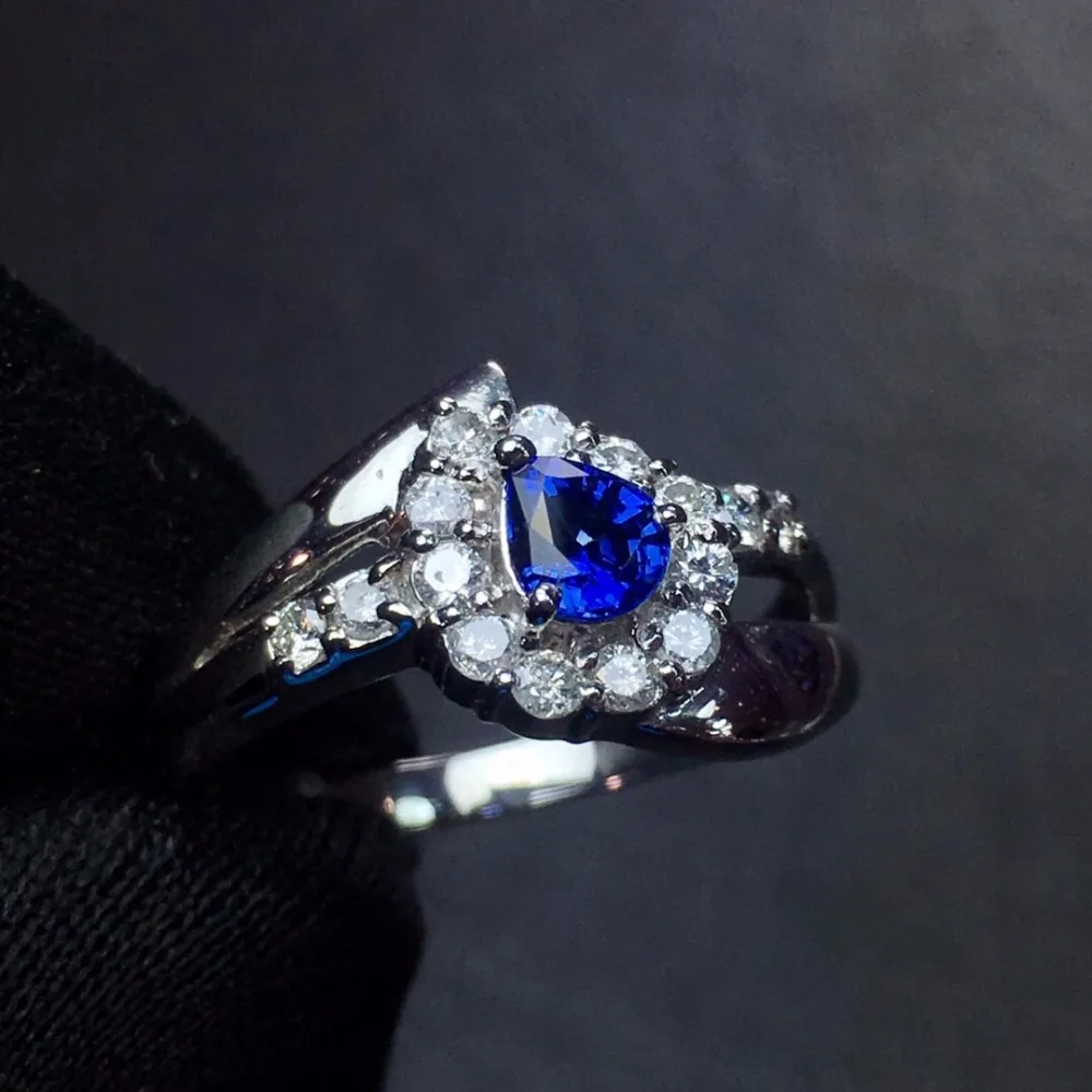 

Fine Jewelry Pt900 Real Platinum Gold 100% Natural Blue Sapphire 0.4ct Gemstones Sapphire Diamonds Female Wedding Rings
