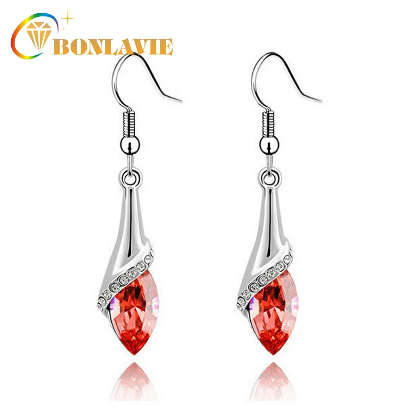 

Classic Silver Plated Colorful Crystal Rhinestone Drop Dangle Earrrings Bridal Wedding Long Hook Earrings Jewelry 1049E