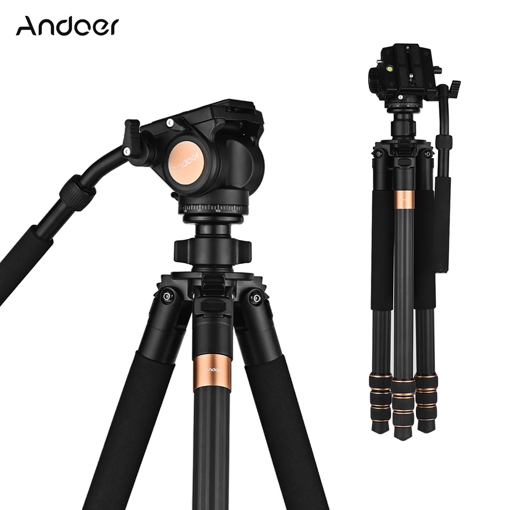 Andoer Video Tripod Professional Carbon Fiber Camera Tripod with Fluid