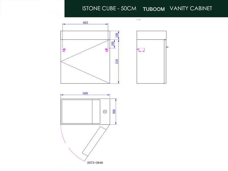 500mm Bathroom Blum Hings furniture Top Solid Surface Vanity Storage Cloakroom Wall Hung Cabinet 2073