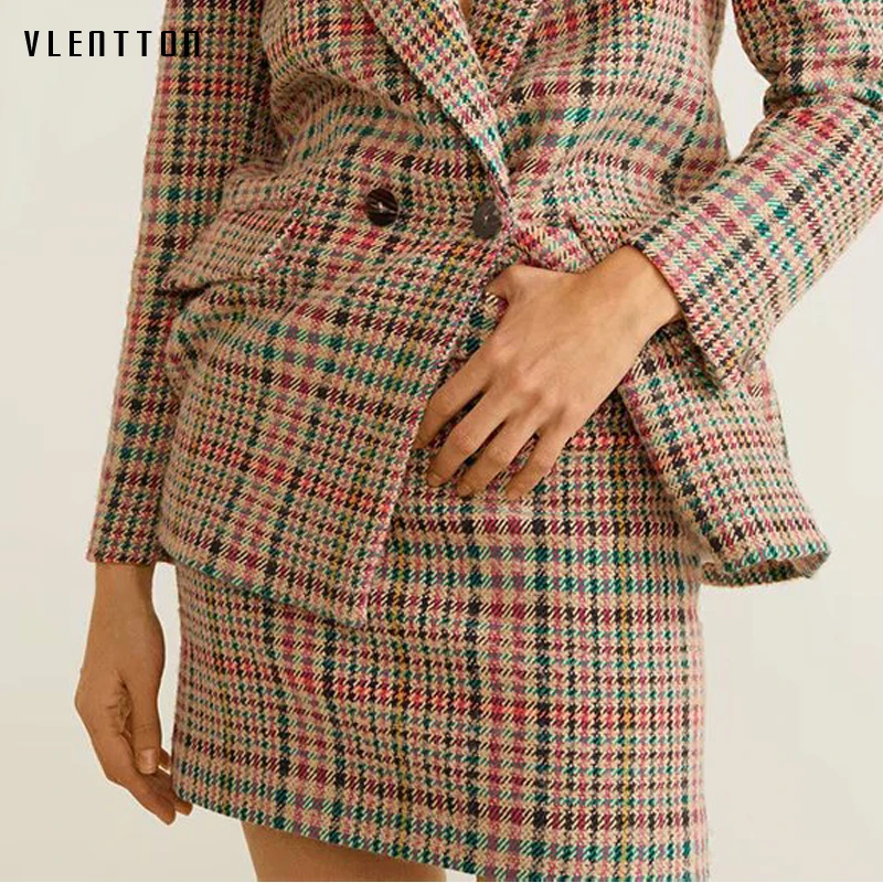 

2019 Spring Autumn Vintage Color Plaid Skirt Women's High Waist Office Lady Straight Mini Skirts Jupe Femme Saia
