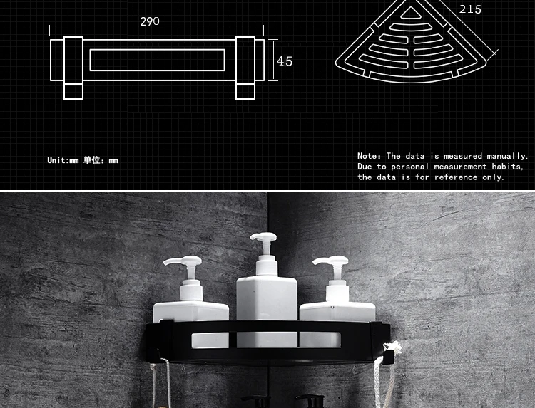 Антикварная угловая полка вешалка, полки для ванной алюминиевый стеллаж для хранения пространства алюминиевая полка для ванной комнаты черные полки с крючками HL-3668H