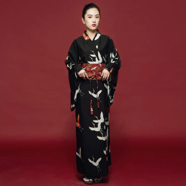 Японское кимоно одежда с obi традиционное японское кимоно черный юката японский костюм хаори кимоно гейши H9004