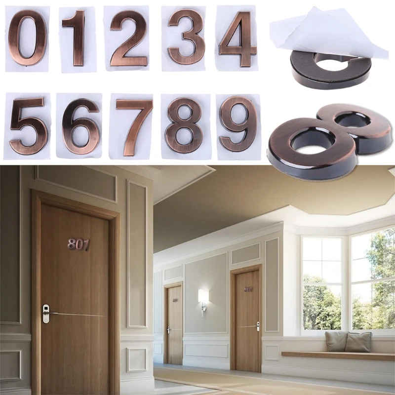 

ABS Plastic Bronze Self- Adhesive 0-9 Door Numbers Customized House Address Sign J6PD