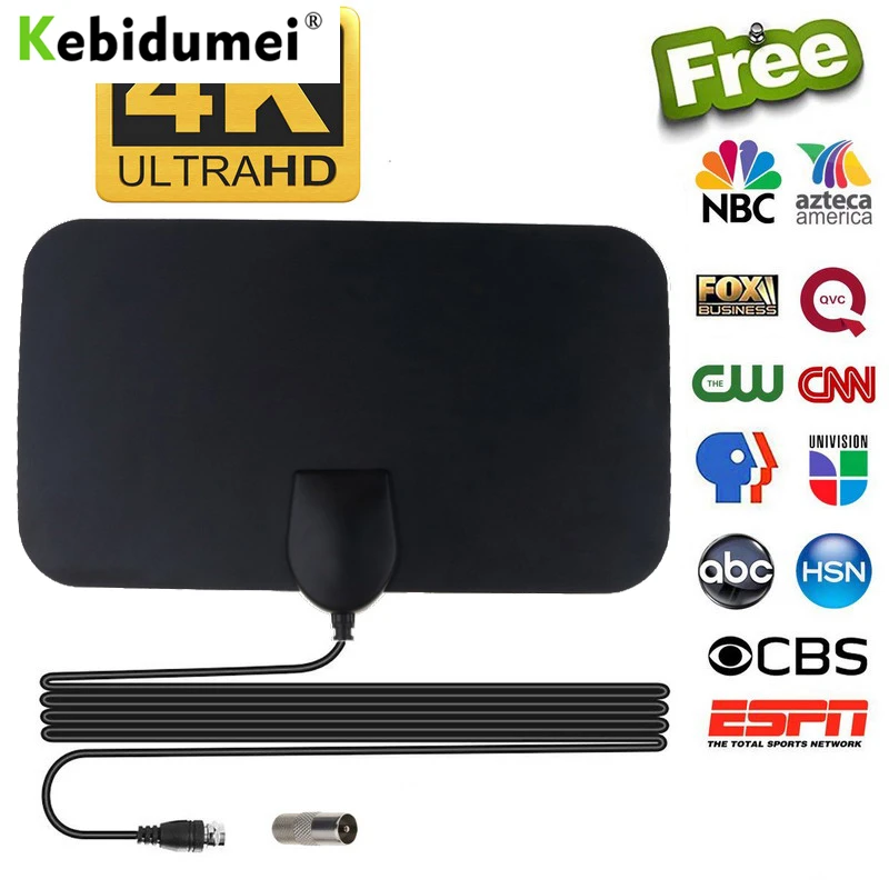 

Kebidumei 4K 25DB Digital TV Antenna High Gain HD TV DTV Box 50 Miles Booster Active Indoor Aerial HD Flat Design EU Plug