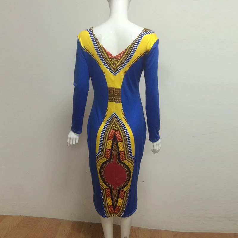 Kostlich Autumn Dress Women 2017 African Tribes Retro Print Dress O-Neck Long Sleeve Womens Clothing Vintage Bodycon Dresses (5)
