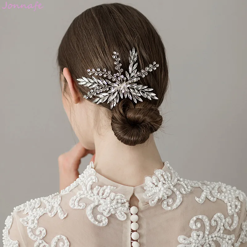 Jonnafe Fashion Silver Color Rhinestone Women Barrettes Bridal Hair Clip Comb Handmade Jewelry For Wedding Prom | Украшения и