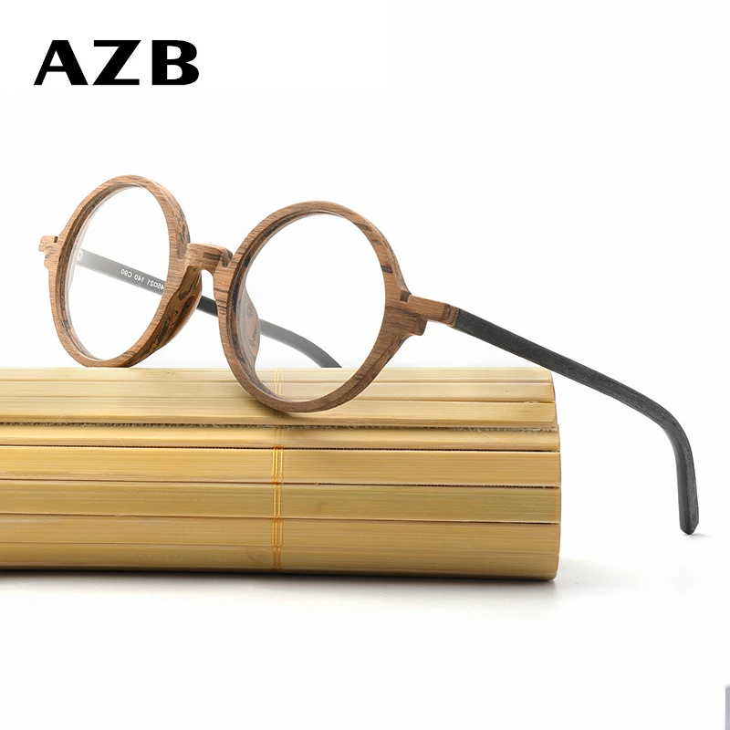 AZB Ретро деревянная оправа для очков круглые оптические оправы мужская и женская