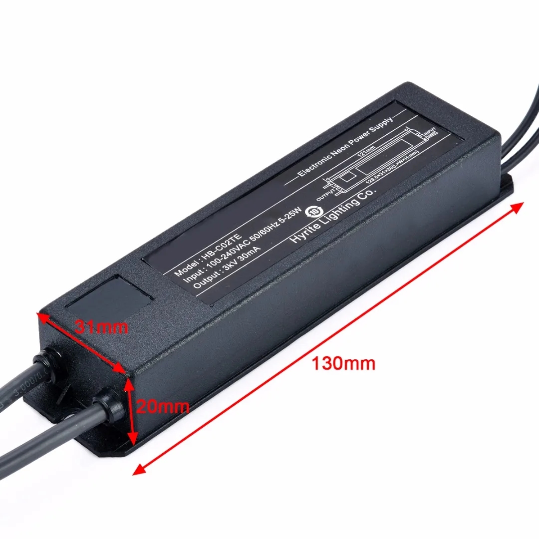 Neon Light Sign Electronic Neon Transformer Power Supply with Wire Cable HB-C02TE 3KV 30mA 5-25W High Quality