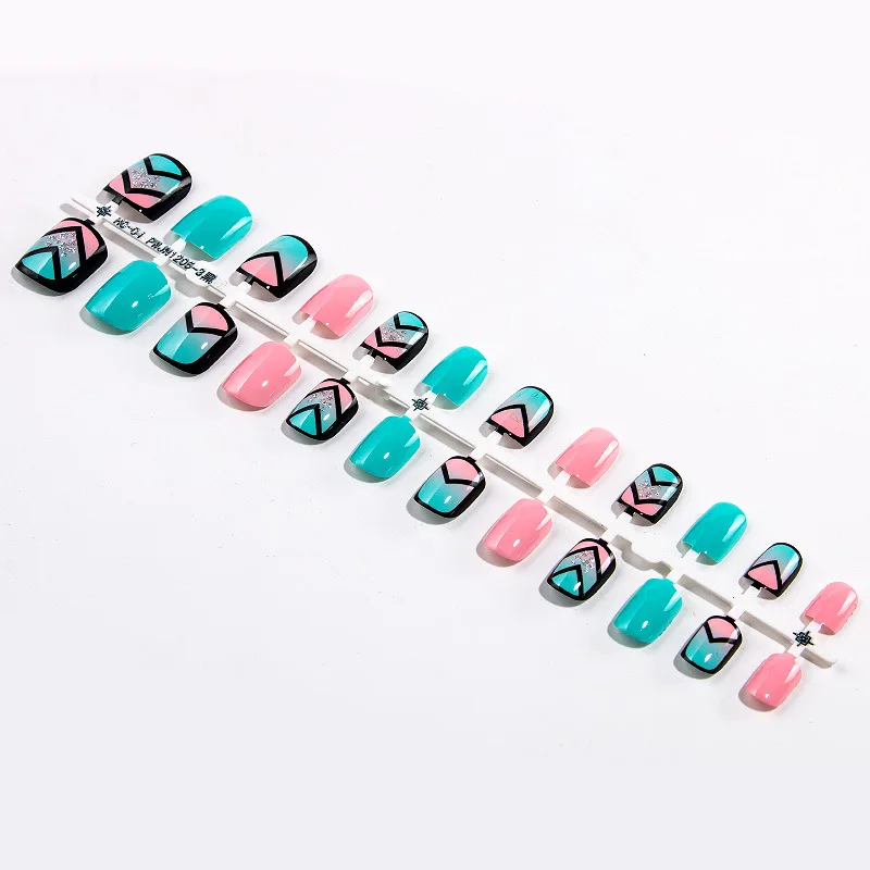 

24 Tips Leopard Cartoon Bow Pattern Designs False French Fake Nail Art Tip Acrylic Full Cover Party Nails Decoration