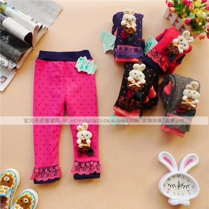 Сезон Зима LittleDot Обтягивающие брюки для девочек с бархатной плюш внутри, леггинсы для девочек, 3D леггинсы с кроликом для девочек