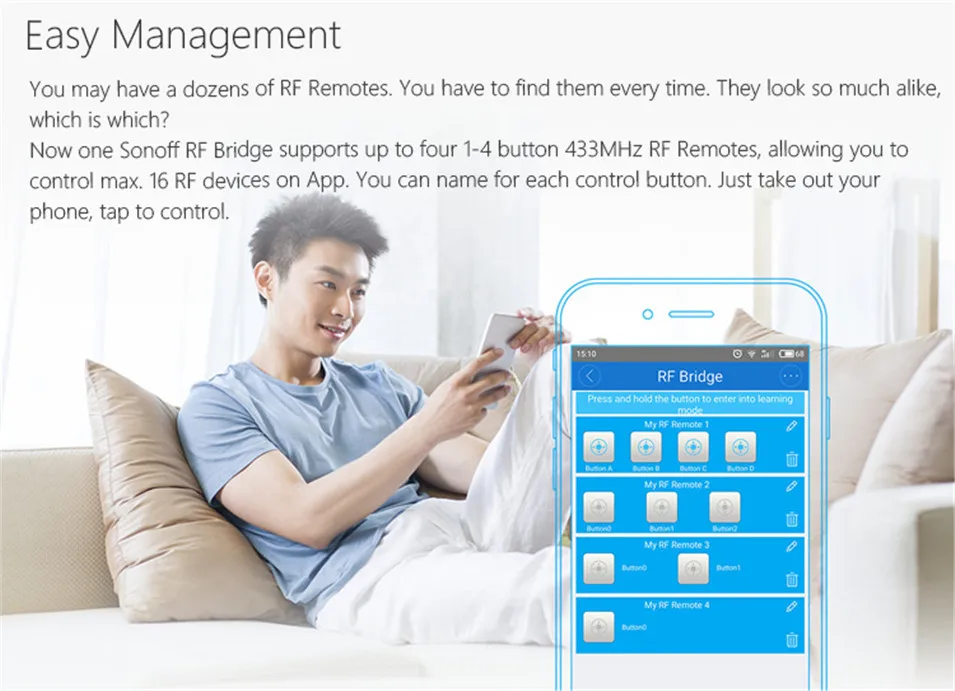 New Sonoff RF Bridge WiFi 433 MHz Replacement Home Automation Universal Switch Intelligent Domotica Wi-Fi Remote RF Controller-7