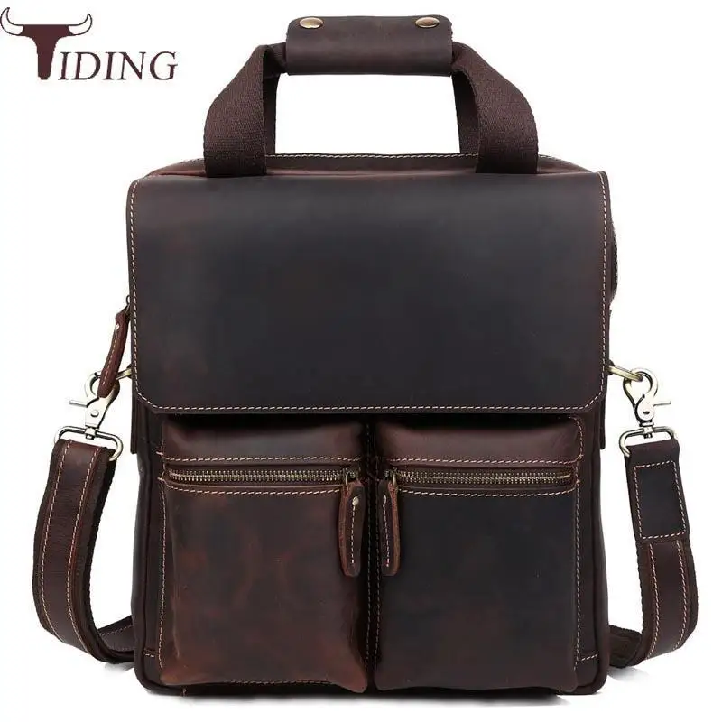 Tiding New Top Quality Men Vertical Cow Leather Tote Bags Designer Fashion Handbags Brand Retro ...