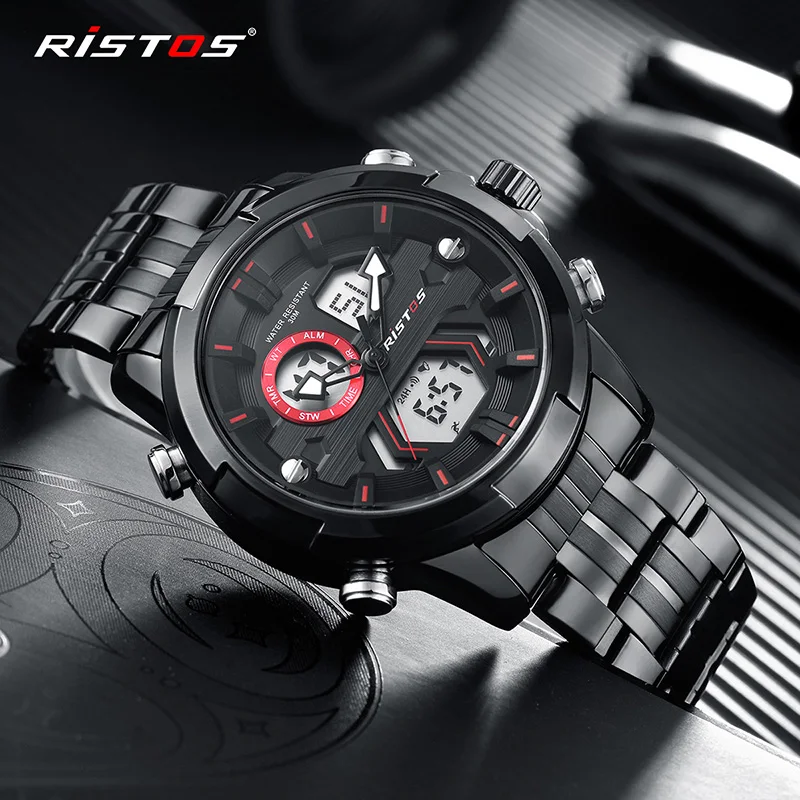 RISTOS Мужские Цифровые Аналоговые наручные часы модные часы Relojes Masculino Hombre многофункциональные мужские спортивные часы с хронографом Новинка 9359