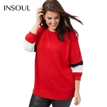 INSOUL 2017 Plus Size Hit Color Women Sweatshirts Drop-shoulder O-Neck Long Sleeve Female Pullovers Big Size Casual Lady Tops