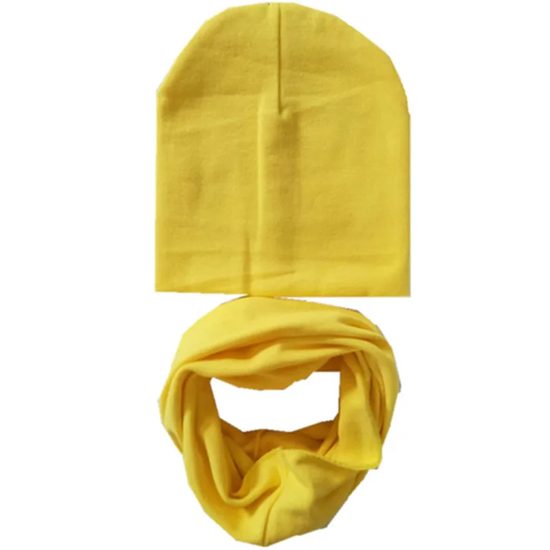 yellow hat set Г. Весенний Детский комплект с шапкой, осенне-зимний шарф с воротником для мальчиков и девочек, теплый шейный платок, детские вязаные шапки, комплекты хлопковая детская шапка, шарф - Цвет: yellow hat set