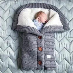Зимние теплые мягкие спальные мешки для новорожденных, осенняя уличная детская коляска, спальный мешок с пуговицами, вязаная пеленка для