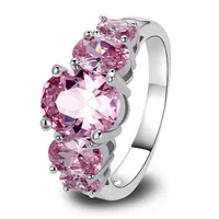 JROSE Wholesale Wedding Oval Cut Multicolor Garnet Tourmaline Citrine Ruby Emerald Pink Blue Topaz 925 Silver Ring Size 6 - 13