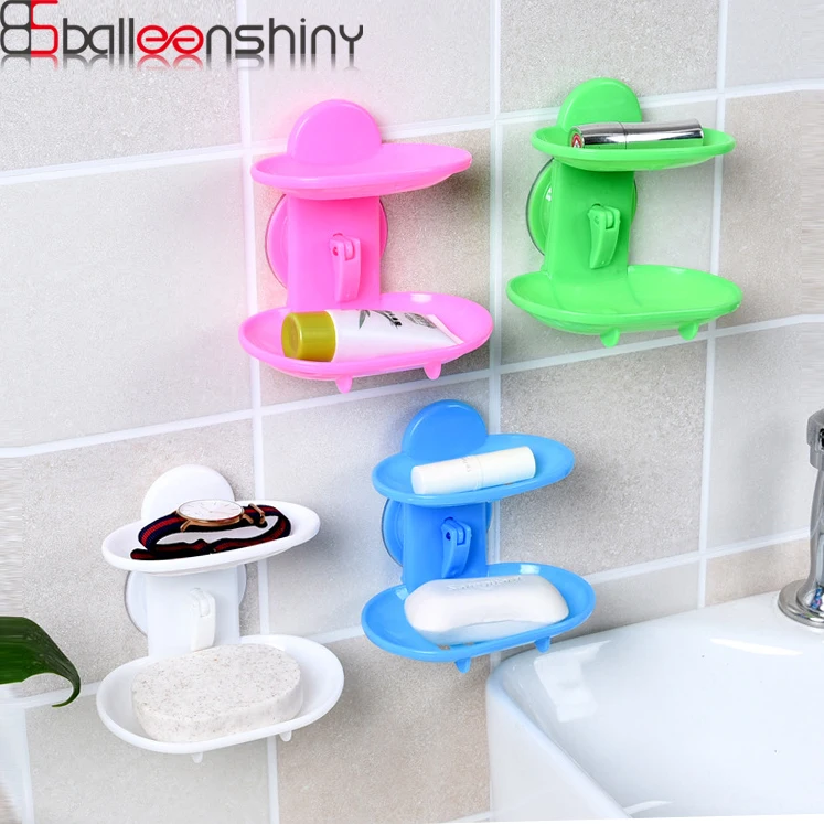BalleenShiny طبقة مزدوجة الحمام قوي الالتصاق الصابون مربع استنزاف الصابون كليب صينية تخزين حامل الصابون الحمام رفوف