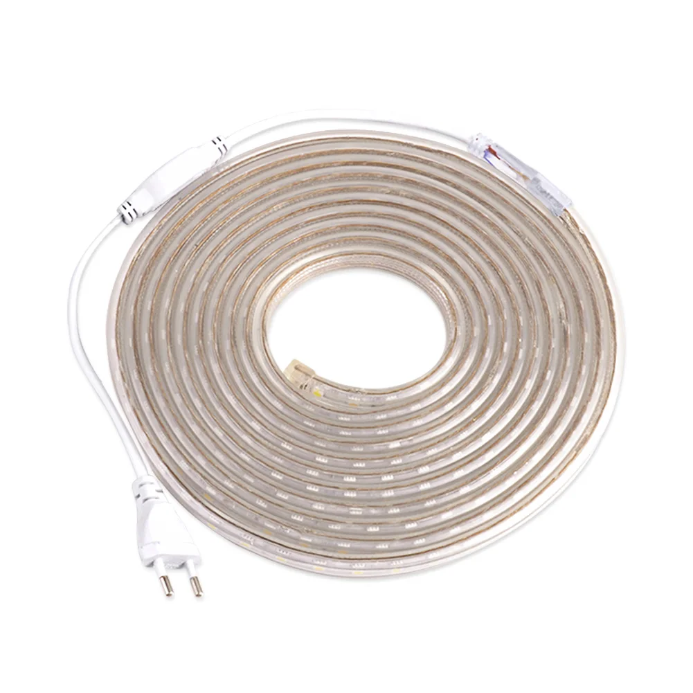 buy LED Strip 220V Waterproof LED Strip Light 5050 60LEDs m Flexible Diode Tape Neon Ribbon for Living Room Lighting with EU Plug