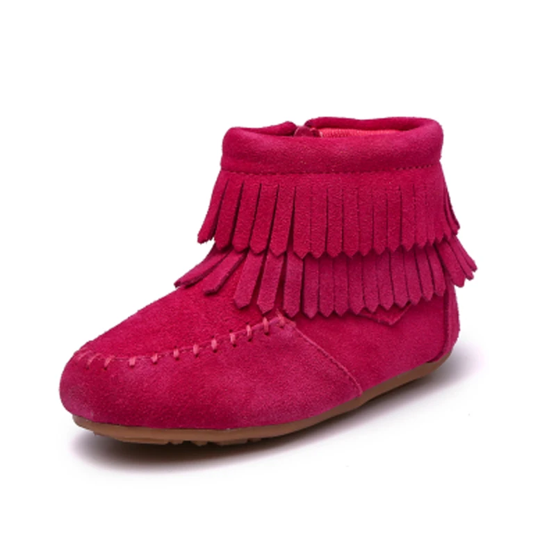 Кисточкой ботинки для девочек осень-зима обувь для маленьких девочек; из натуральной кожи; обувь для детей; Модные ботильоны; сапоги "Принцесса" CSH492 - Цвет: rose red autumn