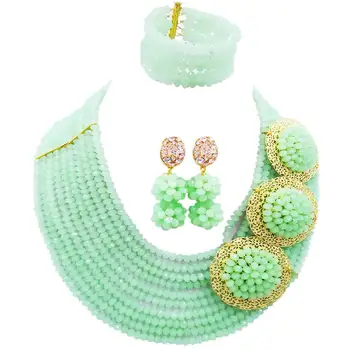 

Gorgeous Mint Green Women Nigerian Wedding Beads Crystal Necklace Earrings Sets 10C-C3PH-10