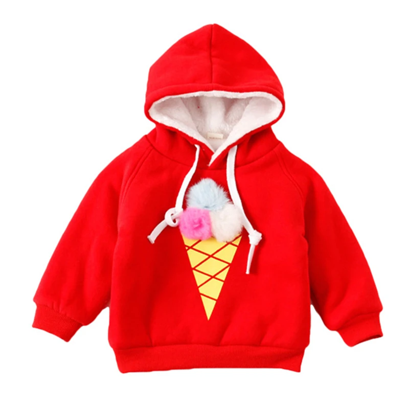 

Dulce Amor Girls Hooded Warm Coat Autumn Winter Cotton Print Ice Cream Pullover Plus Velvet Thicken Outerwear Tops
