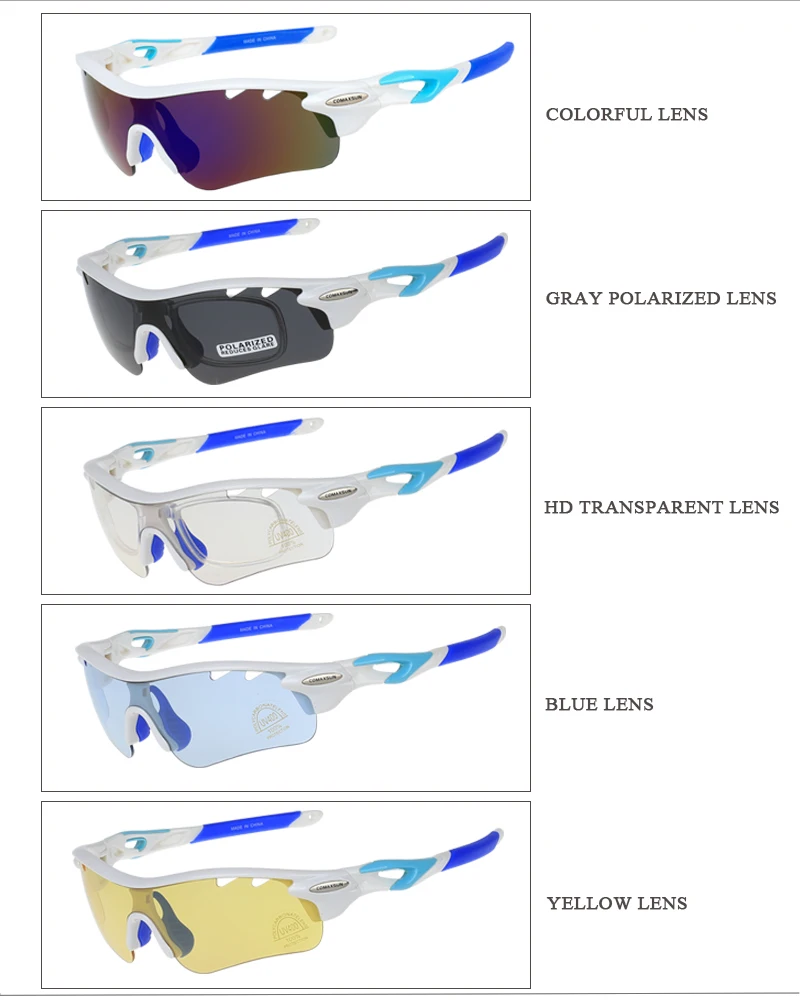 COMAXSUN, Профессиональные поляризованные велосипедные очки, велосипедные очки, очки для рыбалки, уличные спортивные солнцезащитные очки, UV 400, 5 линз, TR90 STS801, 4 цвета