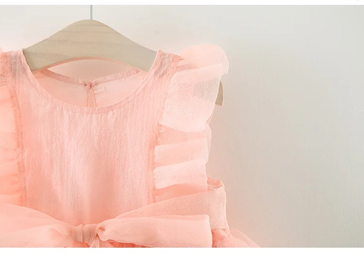 Летнее платье для маленьких девочек 1 год шифоновое платье с рукавами-крылышками вечерние платья-пачки с бантом для девочек, vestido infantil, белый, розовый, зеленый цвета