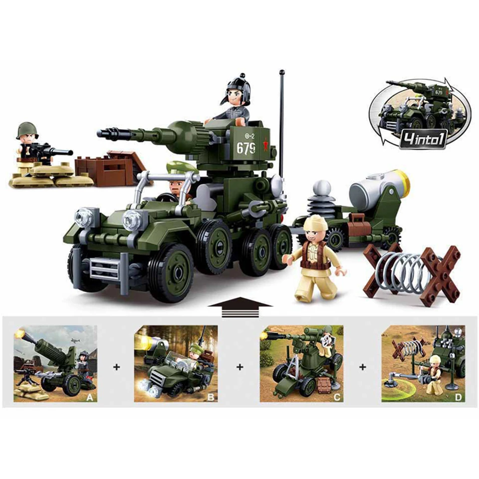 

4in1 Military tank chariot assembling building blocks children's toys Compatible world war II rebellion rebirth