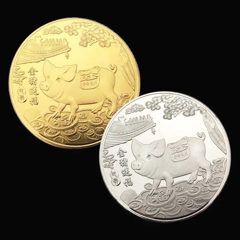 

Newest 2019 Commemorative Coin Gold Plating Pig Bitcoin Art Memorial Coin Pig Souvenir Chinese New Year Beautiful Gift Pig Coin