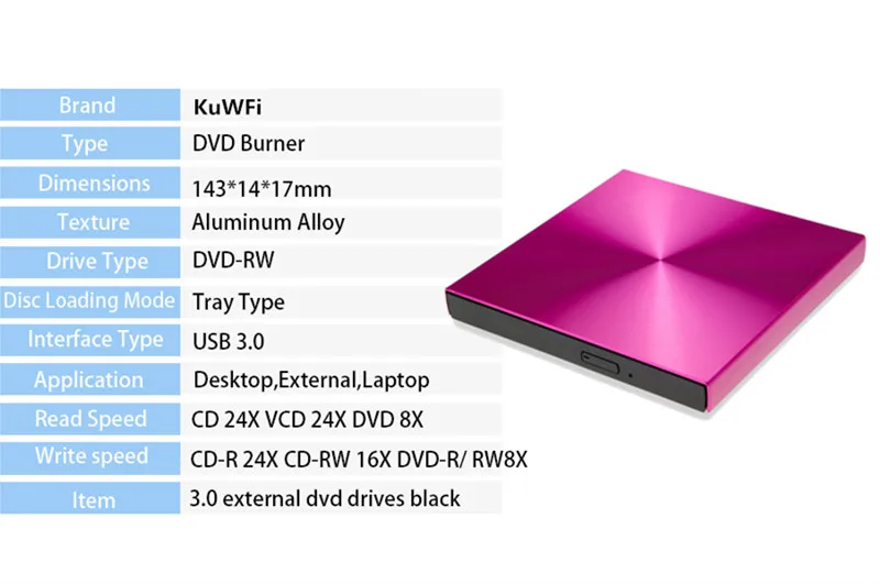 USB3.0 внешнее записывающее устройство для DVD ридер cd-rom плеер оптический привод для MacBook для ноутбука Apple Sunray поверхность устойчивый к царапинам