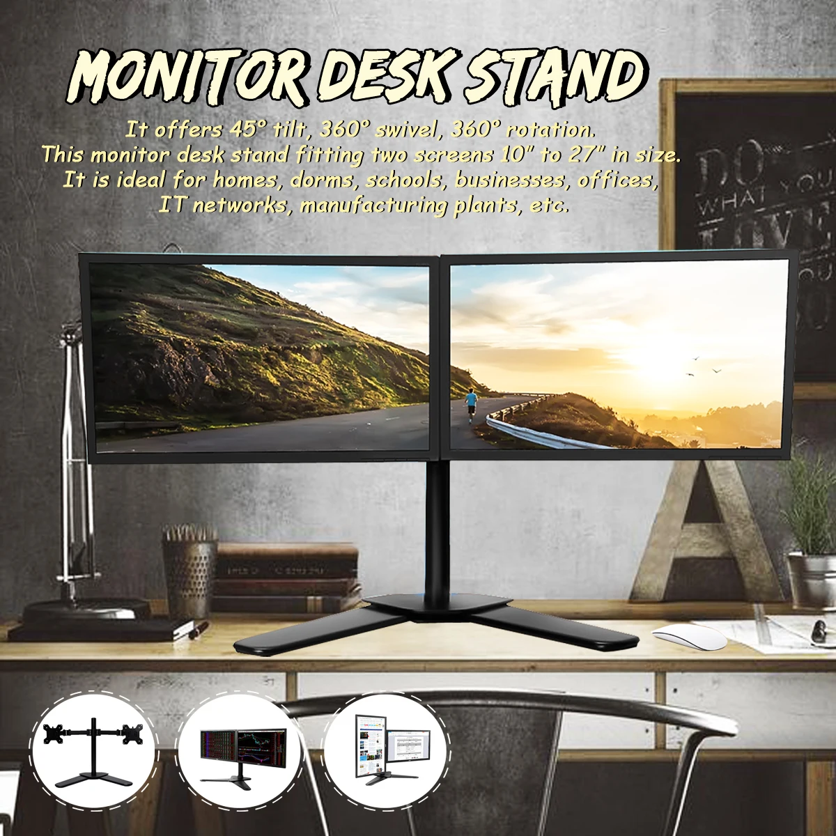 

Adjustable Double Screen Laptop Stand Holder Stand 360Rotation Monitor Desk Stand Free Standing Dual Desk LCD TV Mount 27 Inch