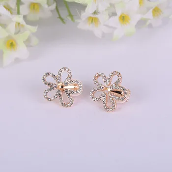 

JIOFREE Korea Style Five petals Shape Rhinestone Clip on Earrings Without Piercing for Girls Party Cute Lovely No Hole Ear Clip