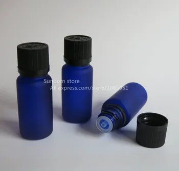 

10 x Cobalt Blue Frosted Glass Bottle 15 ml, Blue Cosmetic Container, Tamper evident top Bottle blue glass