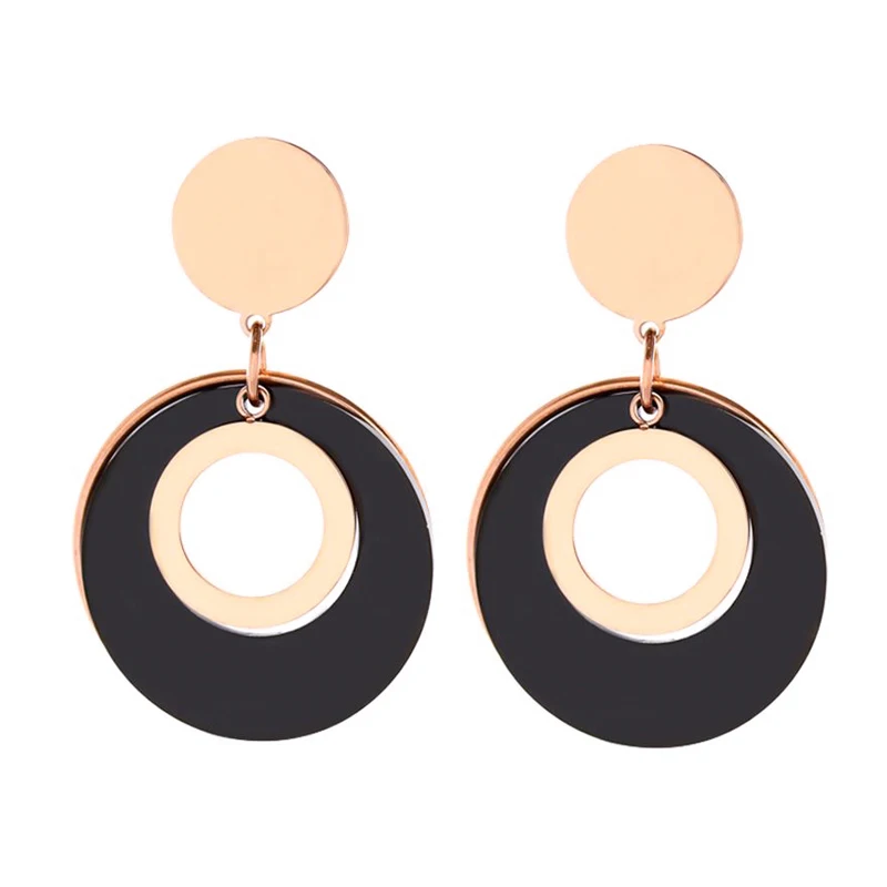 

Meicialandat 2019 new Titanium Steel Rose Gold Round circle Black Acrylic dangle Earrings geometry Fashion earring for women