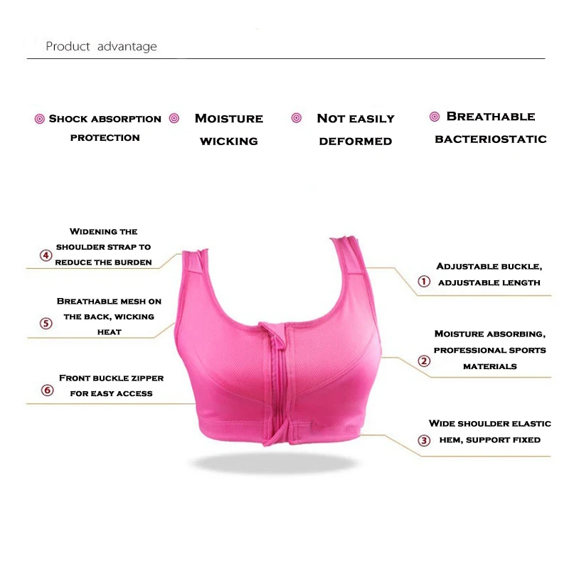 7 Color Fitness Yoga Push Up Sports Bra Women Gym Running Padded Tank Top Athletic Vest Underwear Shockproof Zipper Sport Bra