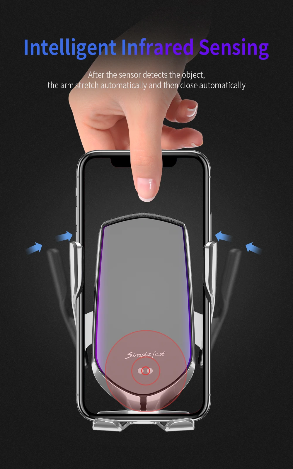 Carregador de Carro sem Fio de Fixação Brisa do Dashboard Suporte do Telefone Dcae Carga Rápida Automática qc 3.0 Mount For Iphone 11 Pro Max xr xs x 8 Samsung S10 s9 s8 Plus Nota 10 9 qi Carregamento Rápido Sensor Infravermelho Air Vent 10w 5 High Quality Telefonia e Comunicação