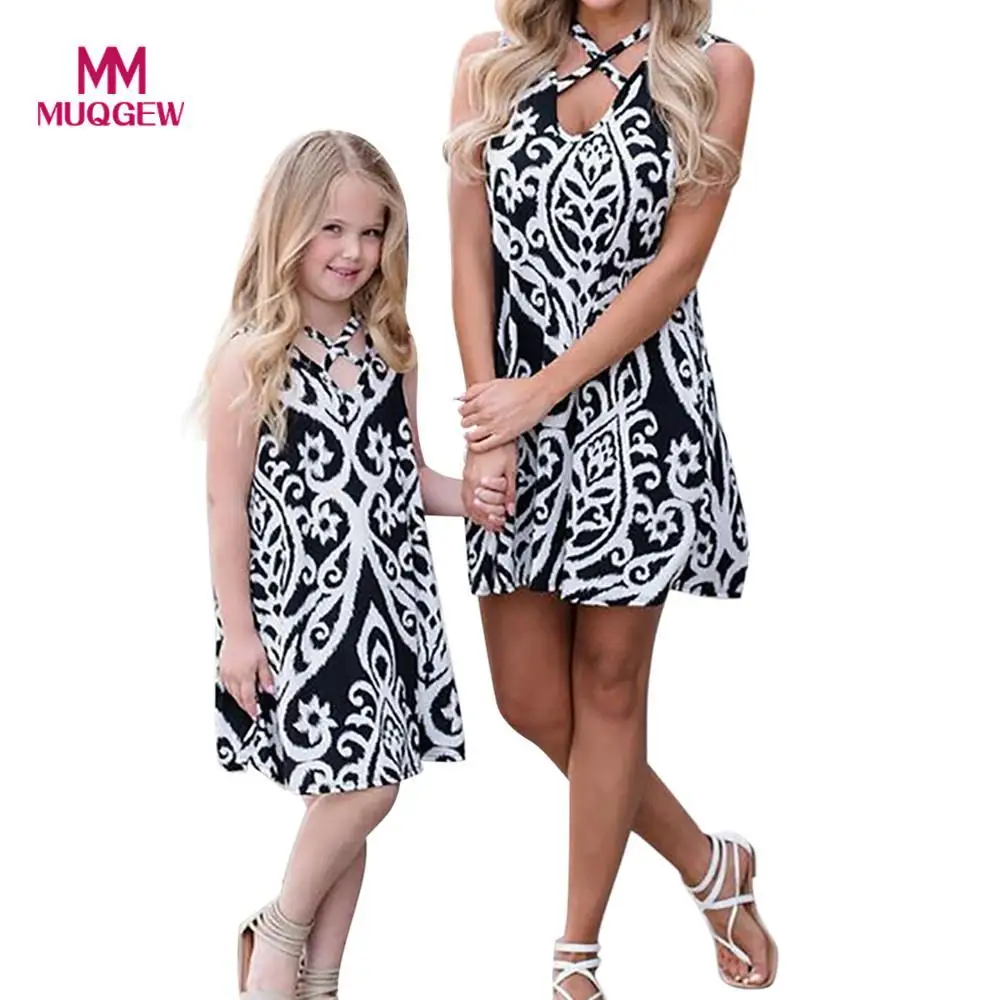 Buy New Family Matching Outfits Dresses Women Baby Girls Dress Deep V Casual