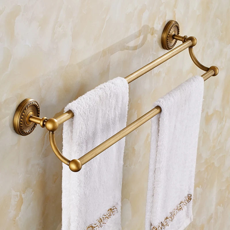 Bathroom Towel Bar Antique Copper Towel Rack Brass Carved Double Bar
