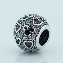 Подходит для Pandora шармы браслеты стерлингового серебра 925-ювелирные изделия сверкающие мыши и бусины в виде сердца