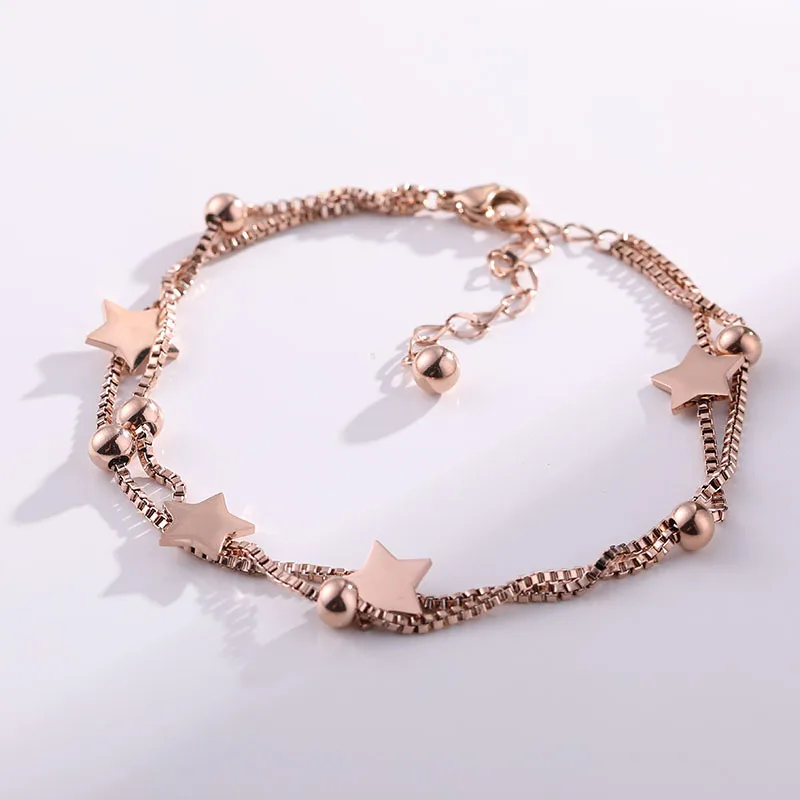 

2019 Fashion Rose Gold Stainless Steel Stars Anklets For Women Snake Chain Anklet Foot Jewelry Foot Bracelet accesorios mujer