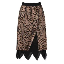 Женская Весенняя трикотажная кружевная юбка с высокой талией Модная элегантная юбка леопардового цвета D05