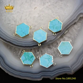 

10PCS Fashion Turquoises Connectors Jewelry,Blue Turquoises Howlite Hexagon Links Charms Crafts Bracelet DIY Necklace Bulk HS02