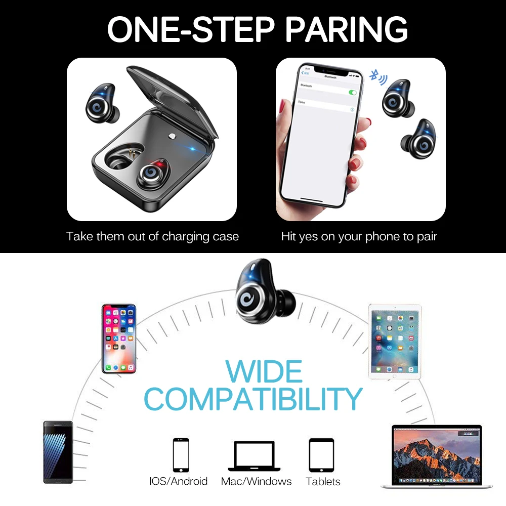 GUSGU, беспроводные Bluetooth наушники, спортивные, стерео, бас, наушники, гарнитура 5,0 с микрофоном, зарядная коробка для iPhone, iPad, samsung, водонепроницаемые