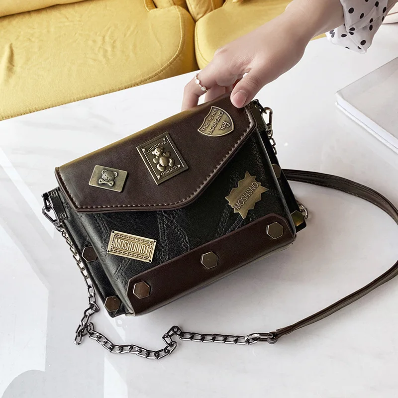 

Women's Bag Fashion Retro Badge Handbag Shoulder Bag Chain Small Square Bag Crossbody Bags For Women