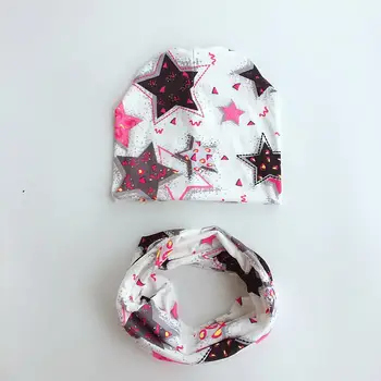 

Infant Hat children's Autumn Winter rainbow star Baby Hat Girl Boy Cap Kids Beanie bonnet New Children Collar Scarf baby cap set